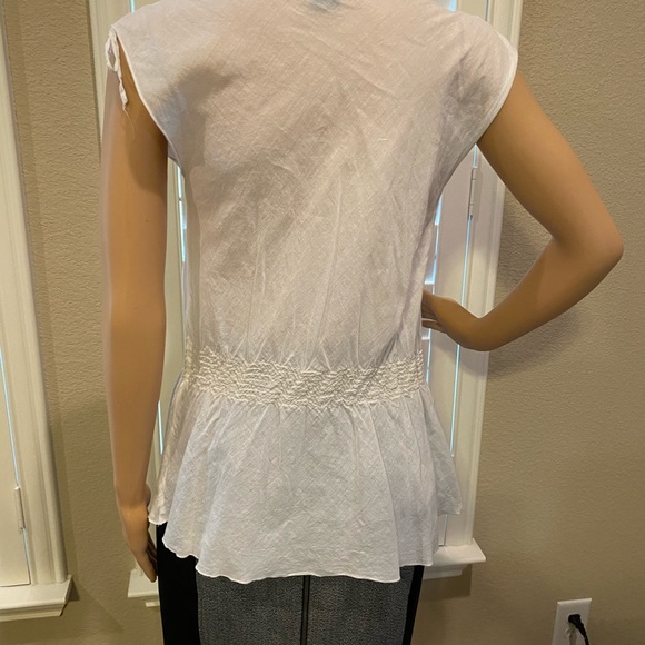 ARDEN-B - White Sheer Lace Front Top w/ Buttons & Tie Sleeves - MED - Picture 3 of 5